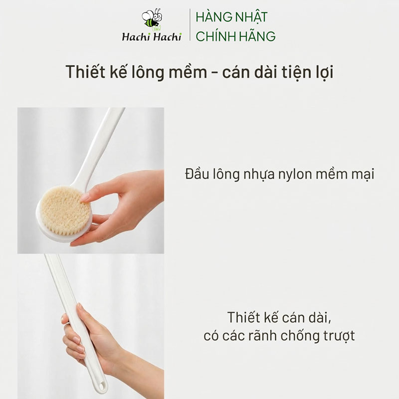 Bàn chải khô body, tẩy da chết, tắm massage toàn thân Hayakawa  35.5cm (Lông mềm - Cán nhựa) thương hiệu HAYAKAWA