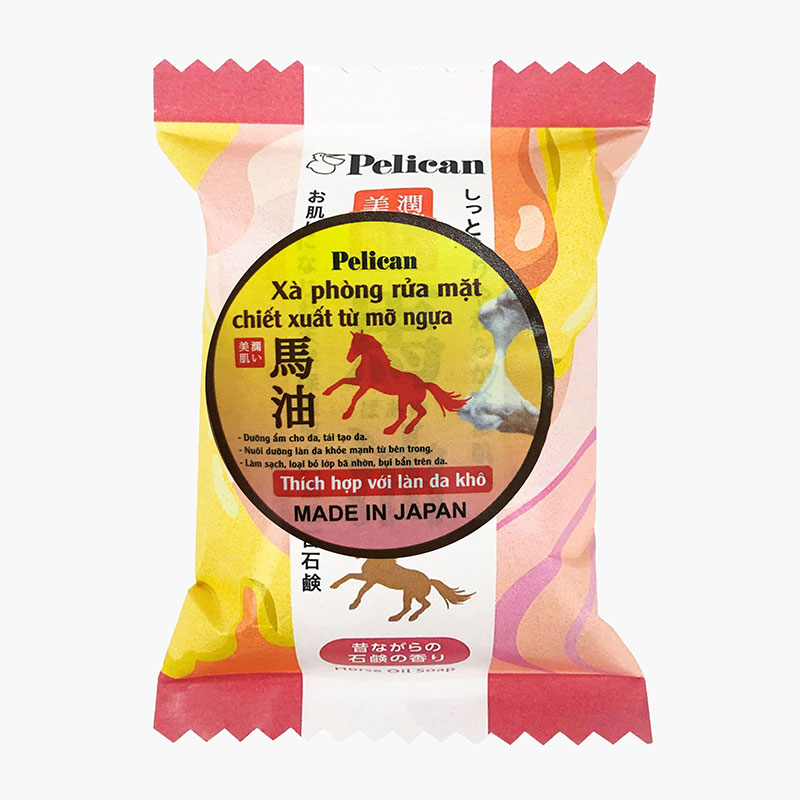 Xà phòng, xà bông cục rửa mặt Nhật Bản chiết xuất từ dầu ngựa Pelican Family Soap Horse Oil 80g thương hiệu PELICAN SOAP