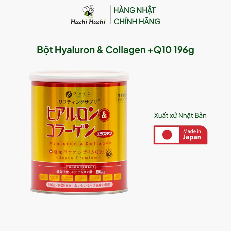TPBVSK: Bột Hyaluron & Collagen +Q10 Nhật Bản 196g,  dưỡng da mềm mịn, đàn hồi, giảm lão hóa thương hiệu FINE JAPAN