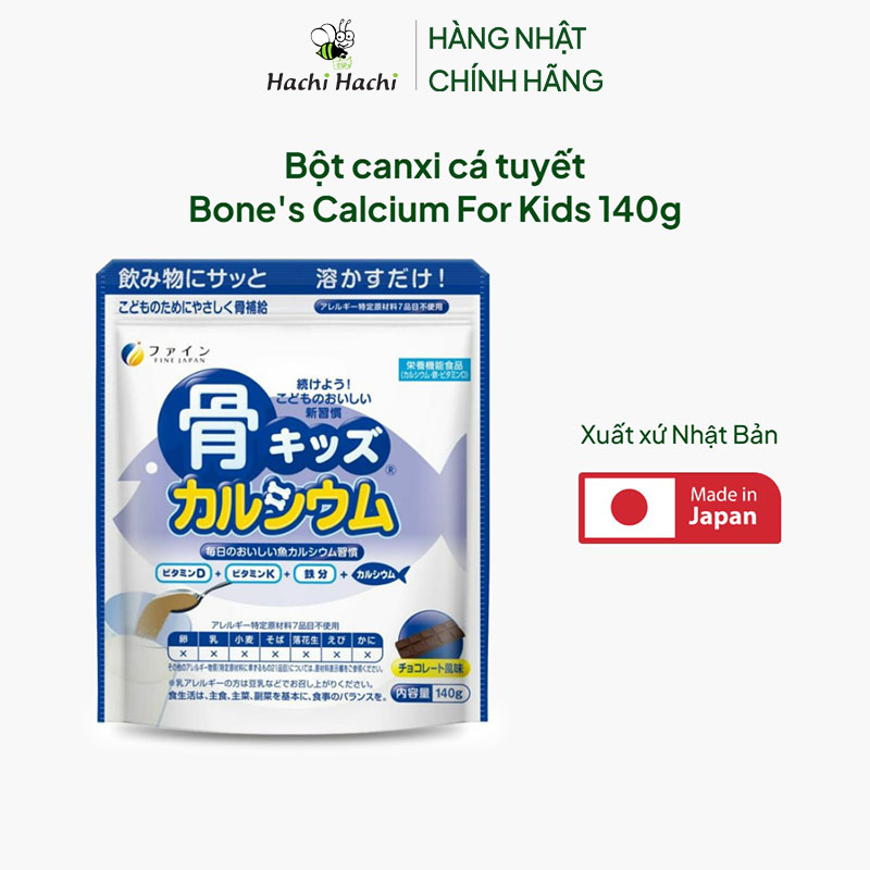TPBVSK: Bột canxi cá tuyết Bone's Calcium For Kids Nhật Bản 140g, bổ sung Canxi, D3, phát triển chiều cao cho bé, chống còi xương thương hiệu FINE JAPAN