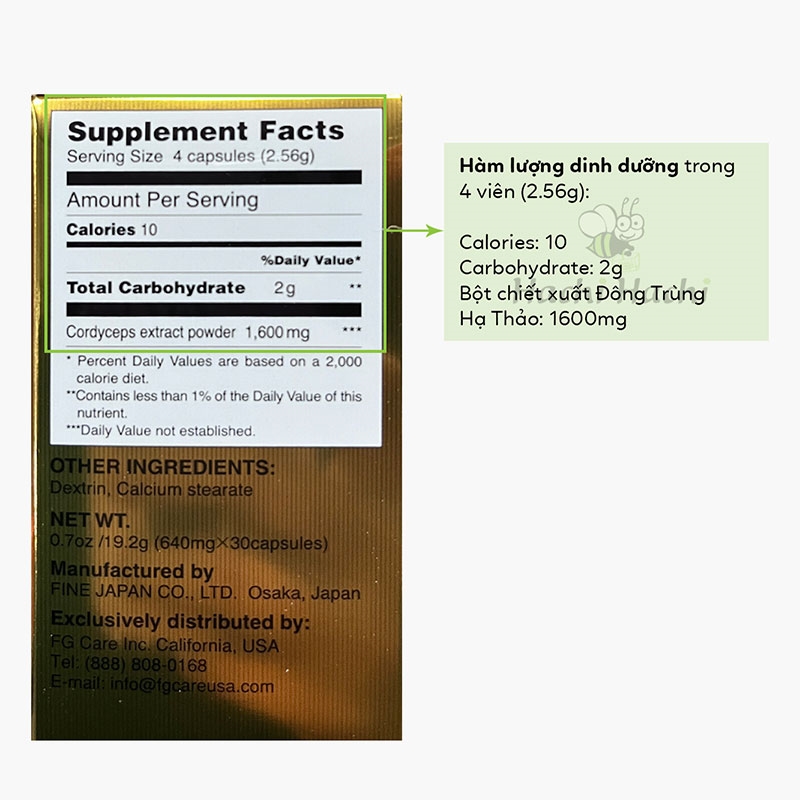 TPBVSK: Viên uống Cordyceps Nhật Bản 30 viên, đông trùng hạ thảo bổ thận, tăng đề kháng, sức khỏe thương hiệu FINE JAPAN