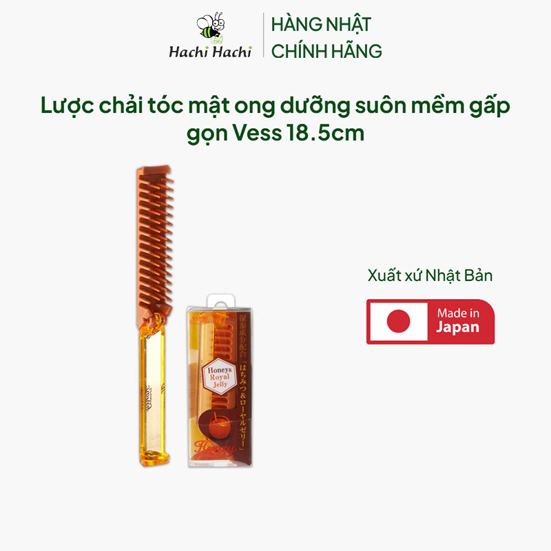Lược chải tóc mật ong dưỡng suôn mềm gấp gọn Vess 18.5cm thương hiệu 