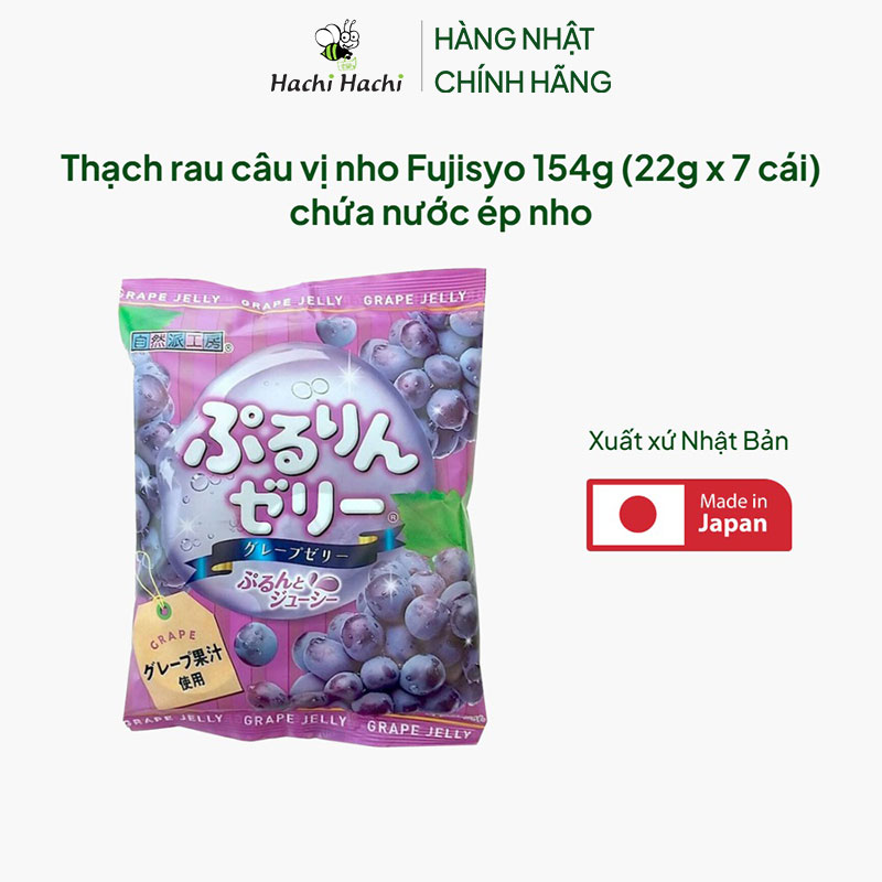 Thạch rau câu vị nho Fujisyo 154g (22g x 7 cái) chứa nước ép nho thương hiệu 
