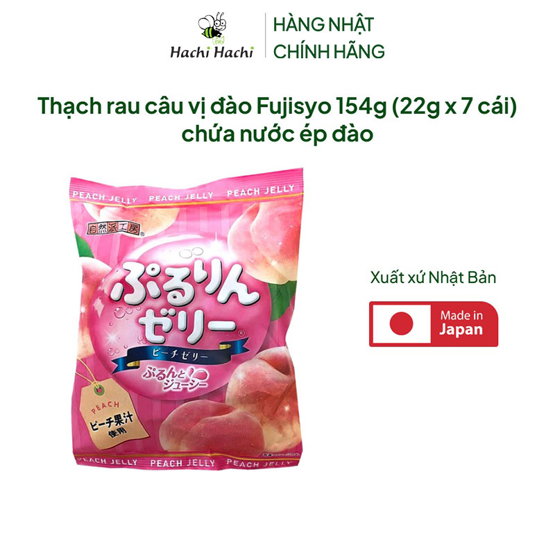 Thạch rau câu vị đào Fujisyo 154g (22g x 7 cái) chứa nước ép đào thương hiệu 