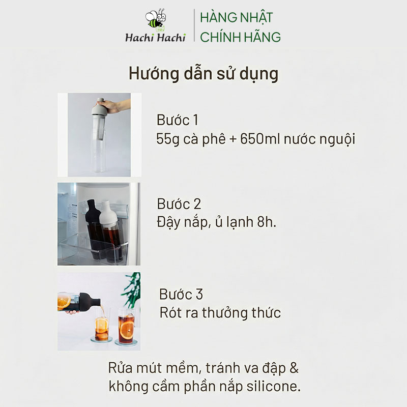 Bình pha cà phê Cold Brew, ủ lạnh cà phê Nhật Bản Hario 650ml FIC-70-PGR (Xám)   thương hiệu HARIO