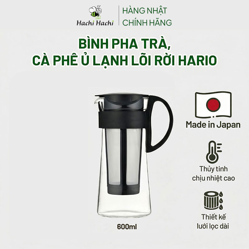 Bình pha trà cà phê Cold Brew, ủ lạnh cà phê Nhật Bản Hario 600ml MCPN-7B (Đen) thương hiệu HARIO