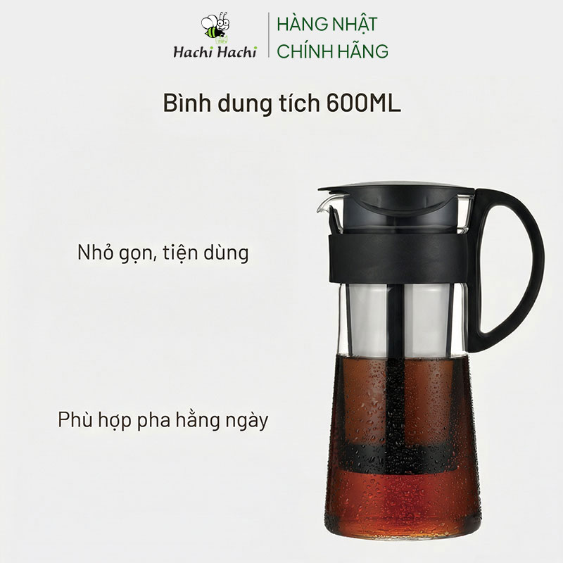 Bình pha trà cà phê Cold Brew, ủ lạnh cà phê Nhật Bản Hario 600ml MCPN-7B (Đen) thương hiệu HARIO