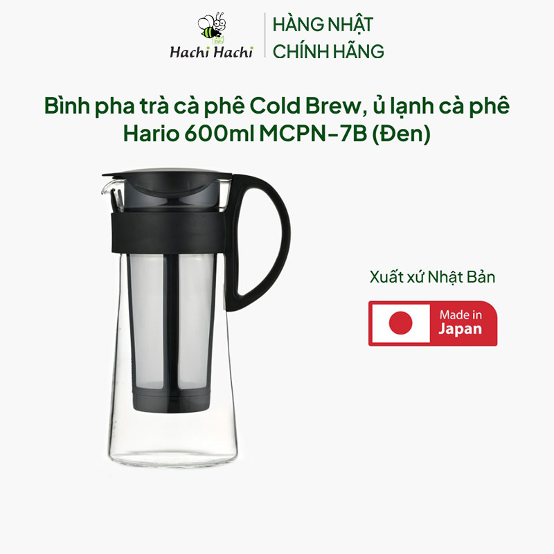 Bình pha trà cà phê Cold Brew, ủ lạnh cà phê Nhật Bản Hario 600ml MCPN-7B (Đen) thương hiệu HARIO