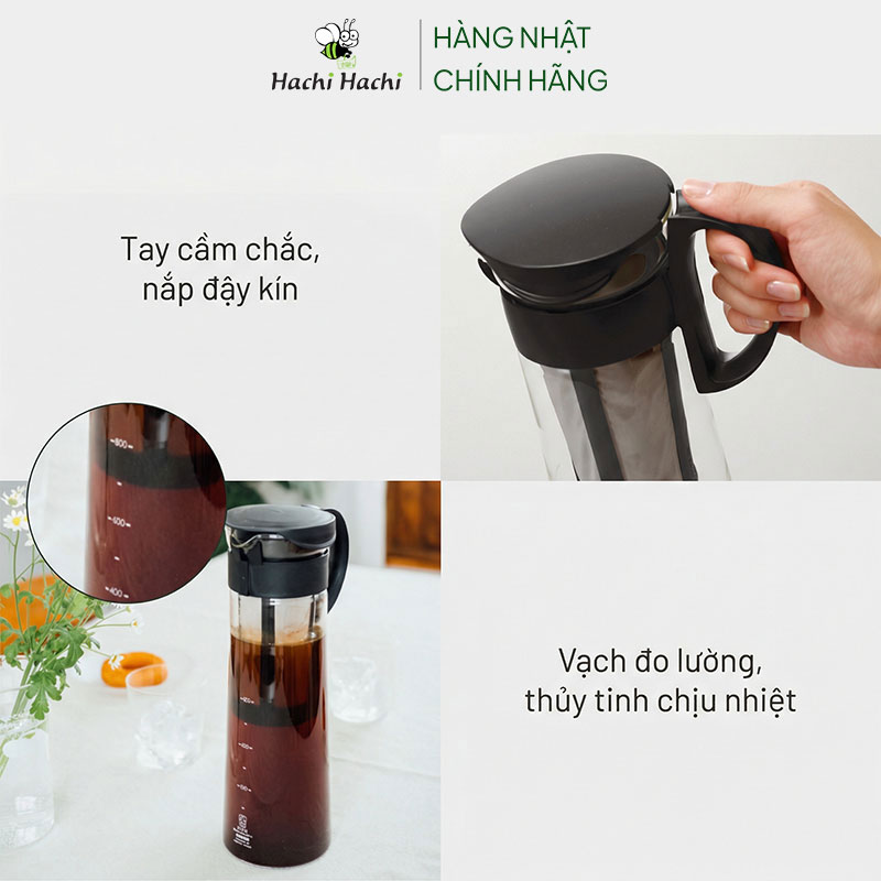 Bình pha trà cà phê Cold Brew, ủ lạnh cà phê Nhật Bản Hario 1L MCPN-14B (Đen) thương hiệu HARIO