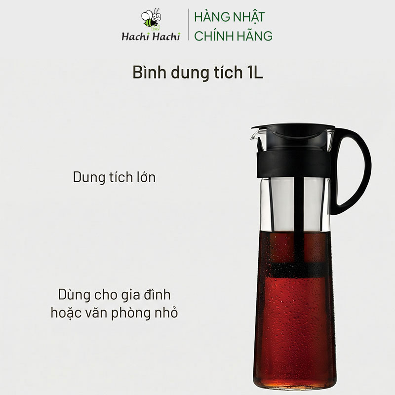 Bình pha trà cà phê Cold Brew, ủ lạnh cà phê Nhật Bản Hario 1L MCPN-14B (Đen) thương hiệu HARIO