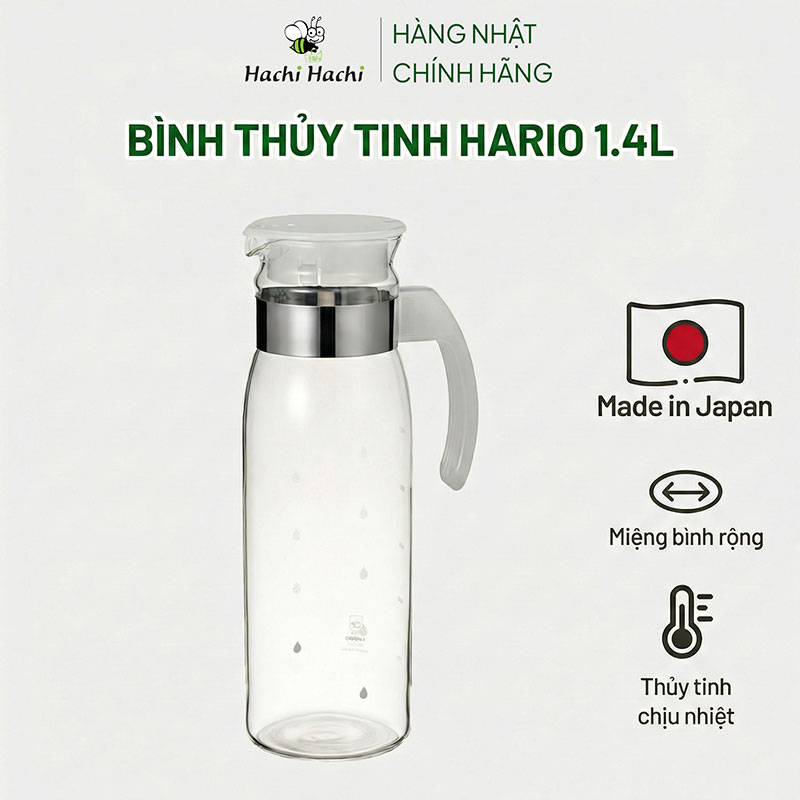Bình thủy tinh Hario 1.4L RPBN-14-TW (Trắng) thương hiệu HARIO