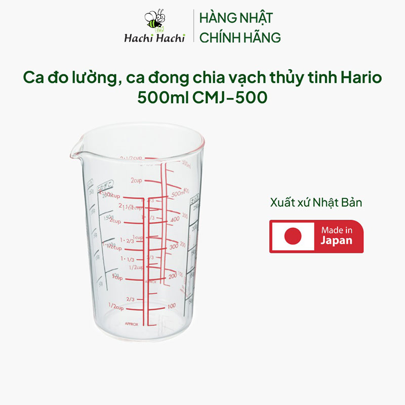 Ca đo lường, ca đong chia vạch thủy tinh Nhật Bản Hario 500ml CMJ-500 thương hiệu HARIO