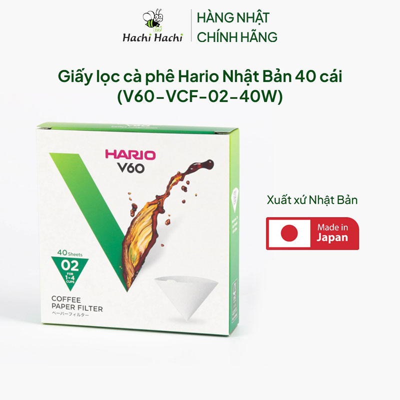 Giấy lọc cà phê Hario Nhật Bản 40 cái (V60-VCF-02-40W) thương hiệu HARIO