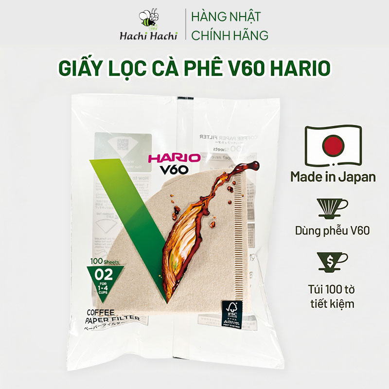 Giấy lọc cà phê Hario Nhật Bản 100 cái (V60-VCF-02-100M) thương hiệu HARIO