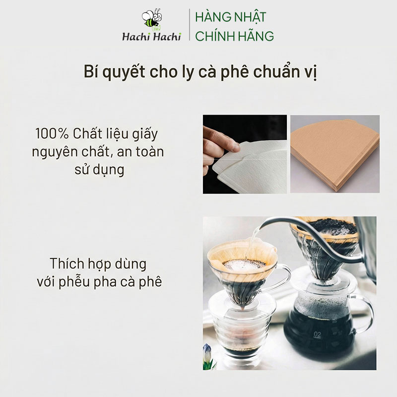 Giấy lọc cà phê Hario Nhật Bản 100 cái (V60-VCF-02-100M) thương hiệu HARIO