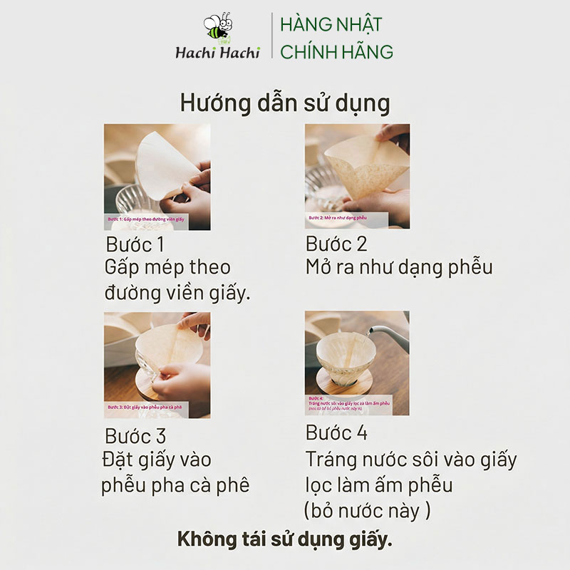 Giấy lọc cà phê Hario Nhật Bản 100 cái (V60-VCF-02-100M) thương hiệu HARIO
