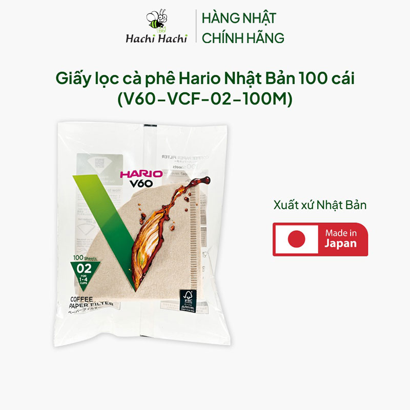 Giấy lọc cà phê Hario Nhật Bản 100 cái (V60-VCF-02-100M) thương hiệu HARIO