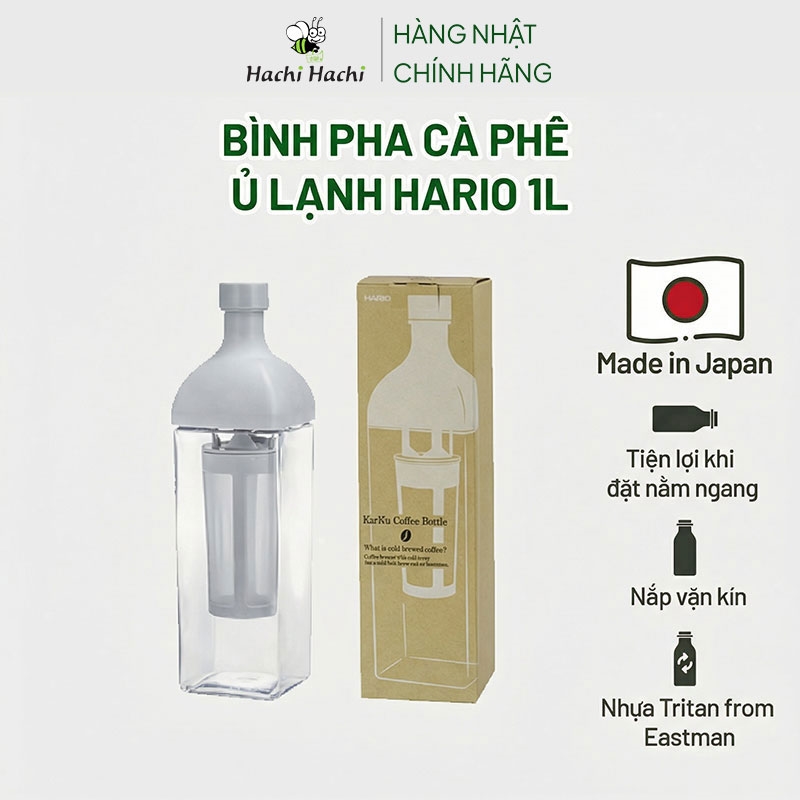 Bình pha cà phê Cold Brew Hario 1L KAC-110-PGR (Nhựa Tritan PCT cao cấp) thương hiệu HARIO