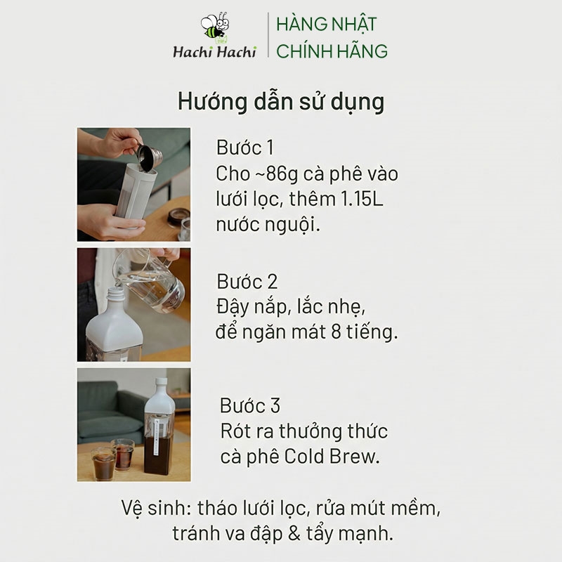 Bình pha cà phê Cold Brew Hario 1L KAC-110-PGR (Nhựa Tritan PCT cao cấp) thương hiệu HARIO
