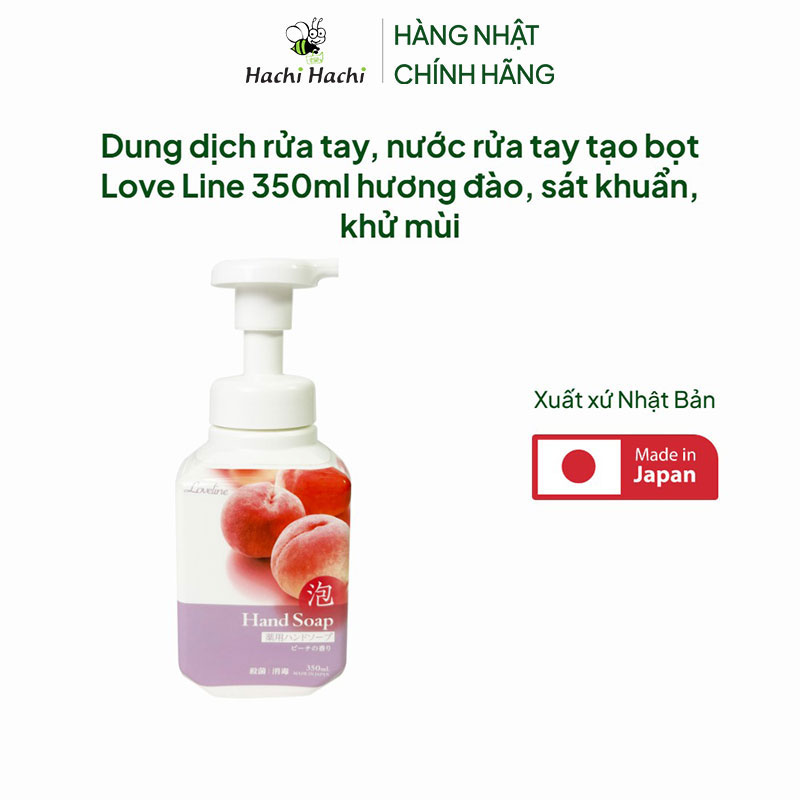 Dung dịch rửa tay, nước rửa tay tạo bọt Nhật Bản Love Line 350ml hương đào, sát khuẩn, khử mùi thương hiệu MITSUEI