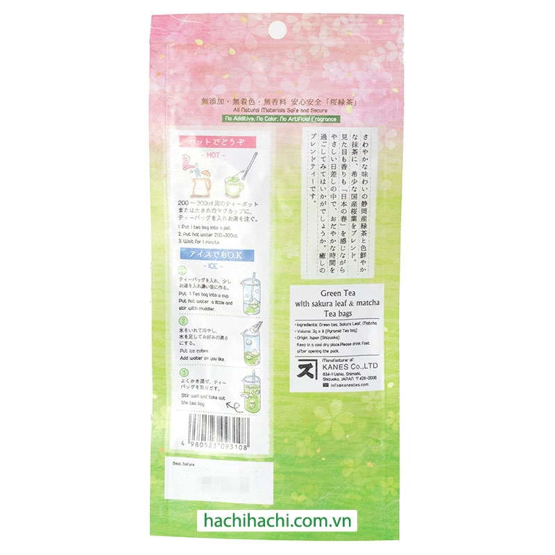 Trà xanh Sakura Matcha Nhật Bản 24g (3g x 8 túi lọc)  thương hiệu KANES SEICHA