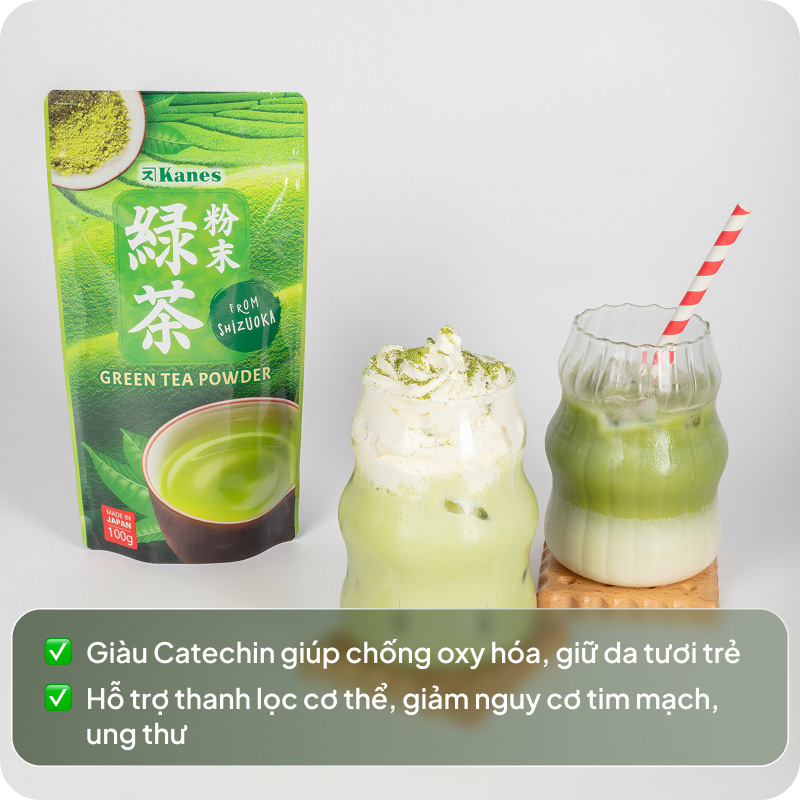 Bột trà xanh Nhật Bản Green Tea Powder Kanes 100g thương hiệu KANES SEICHA