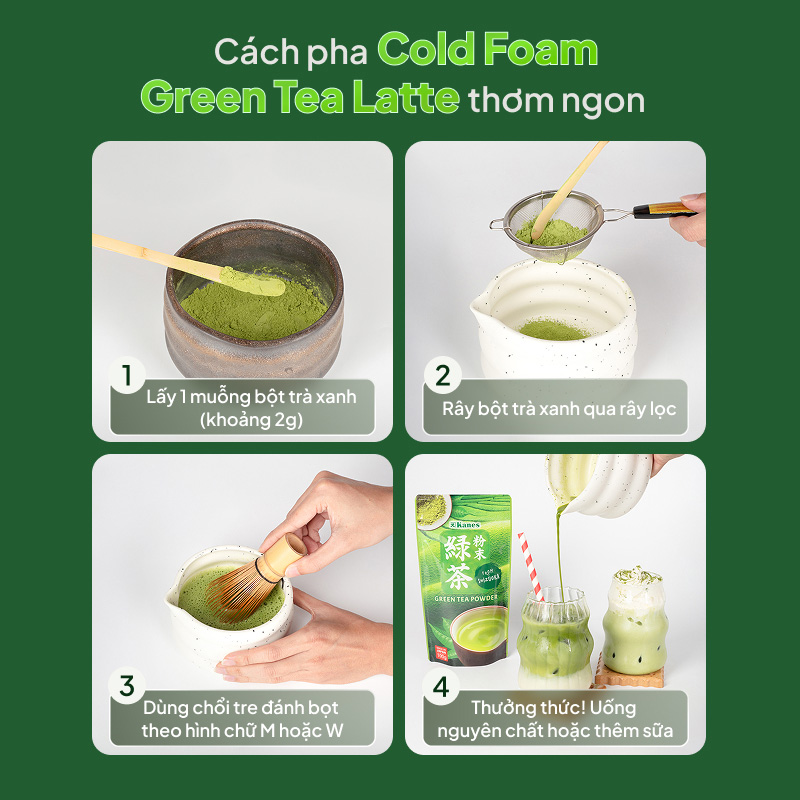 Bột trà xanh Nhật Bản Green Tea Powder Kanes 100g thương hiệu KANES SEICHA