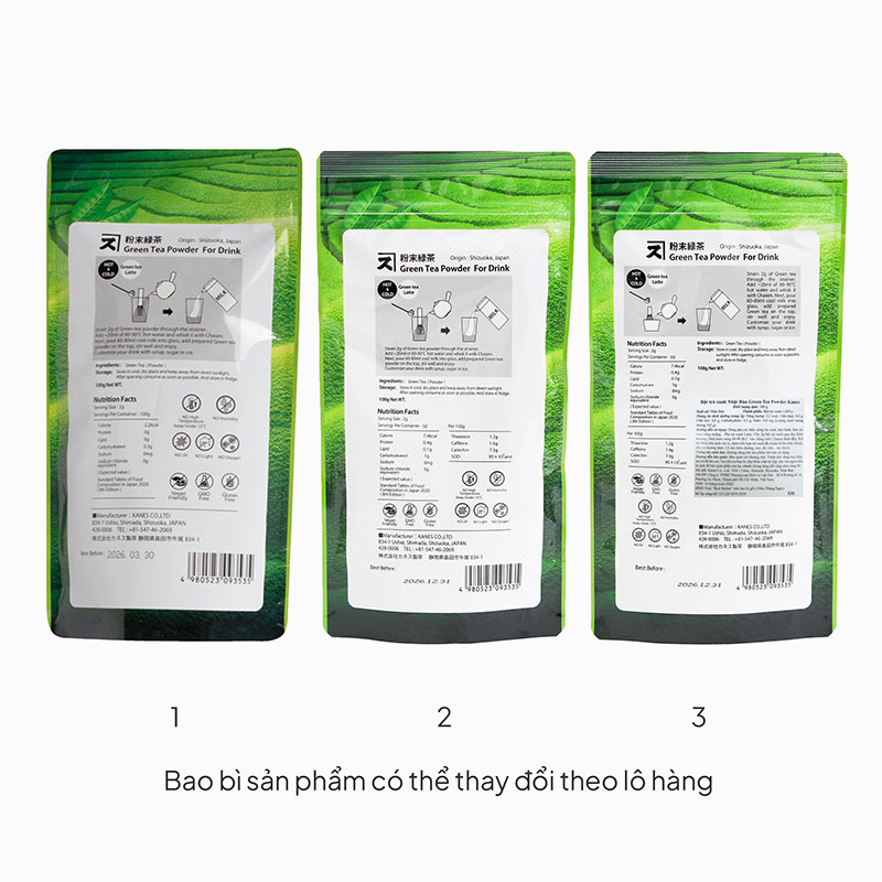 Bột trà xanh Nhật Bản Green Tea Powder Kanes 100g thương hiệu KANES SEICHA