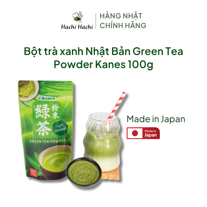 Bột trà xanh Nhật Bản Green Tea Powder Kanes 100g thương hiệu KANES SEICHA