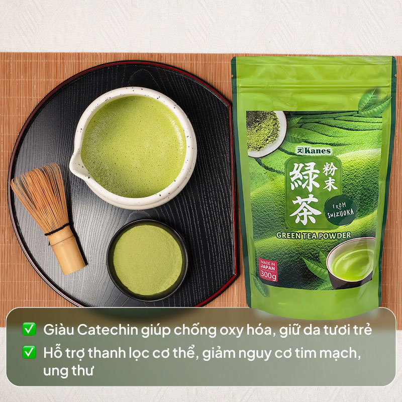 Bột trà xanh Nhật Bản Green Tea Powder Kanes 300g thương hiệu KANES SEICHA