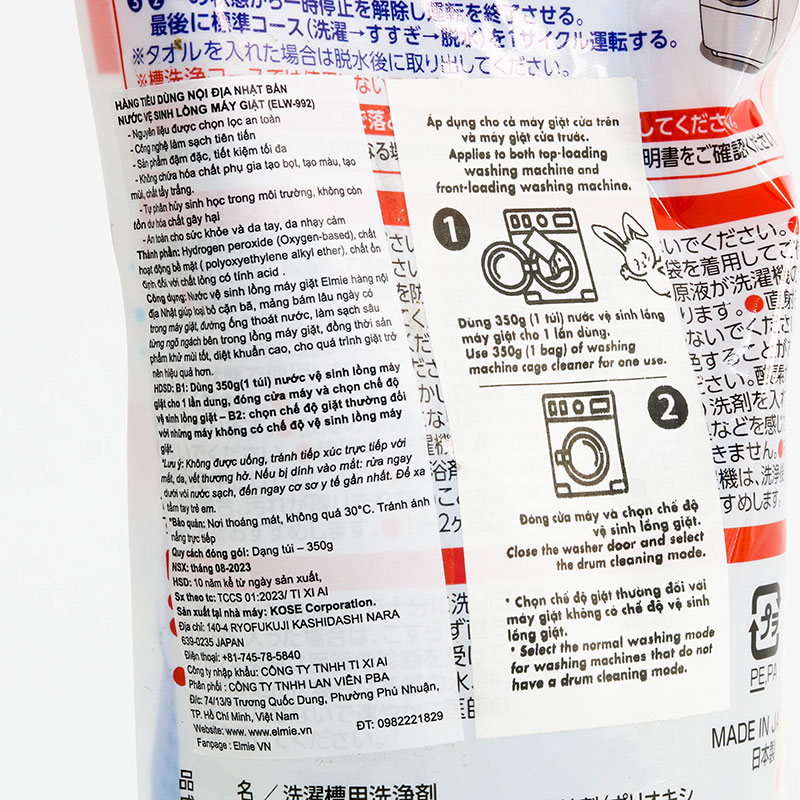 Nước vệ sinh lồng máy giặt Elmie 350g (ELW-992) thương hiệu ELMIE