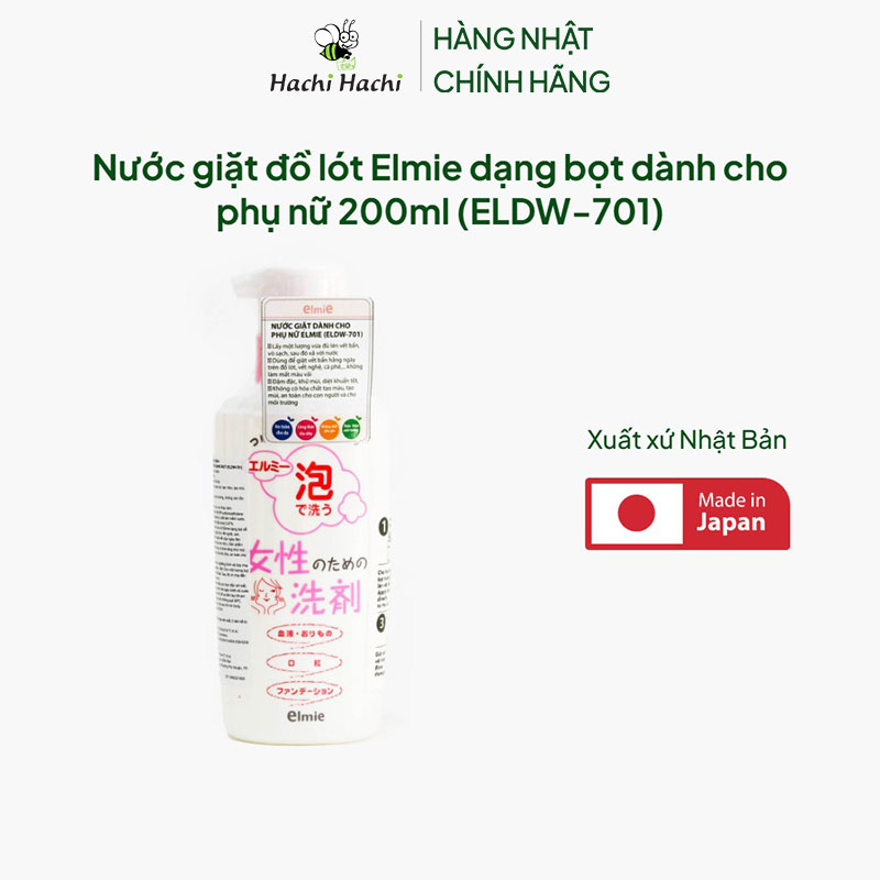 Nước giặt đồ lót Elmie dạng bọt dành cho phụ nữ 200ml (ELDW-701) thương hiệu ELMIE