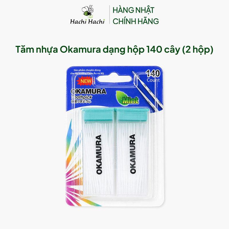 Tăm nhựa Okamura dạng hộp 140 cây (2 hộp) thương hiệu OKAMURA