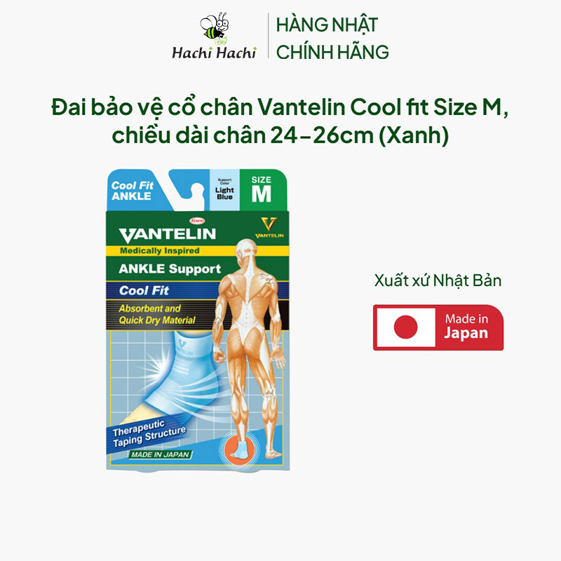 Đai bảo vệ cổ chân Vantelin Cool fit Size M, chiều dài chân 24-26cm (Xanh) thương hiệu 