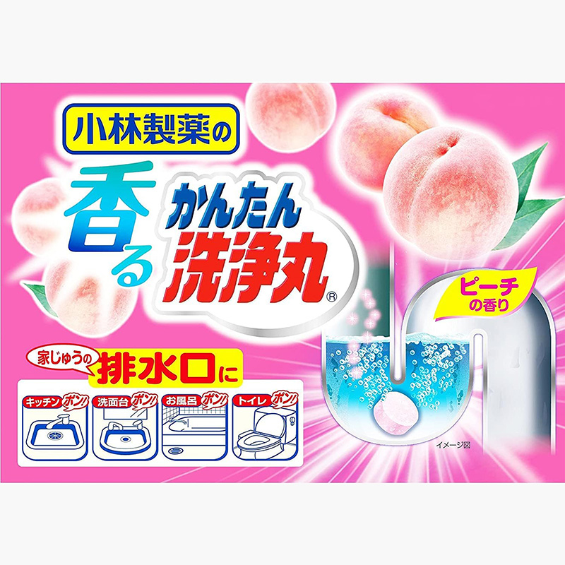 Viên sủi thông tắc khử mùi cống, ống xả, bồn rửa, bồn cầu Kobayashi 12 viên Hương đào thương hiệu KOBAYASHI SEIYAKU