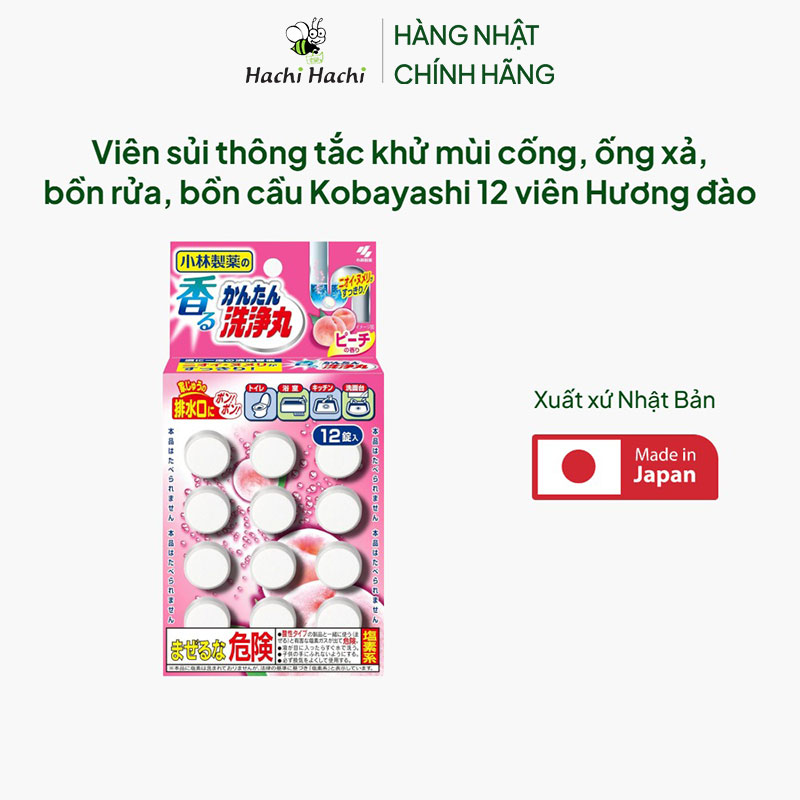 Viên sủi thông tắc khử mùi cống, ống xả, bồn rửa, bồn cầu Kobayashi 12 viên Hương đào thương hiệu KOBAYASHI SEIYAKU