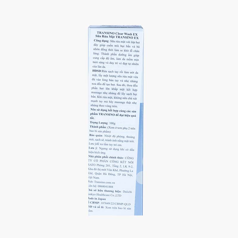 Sữa rửa mặt trắng da mờ thâm nám Nhật Bản Transino Clear Wash Ex 100g thương hiệu TRANSINO