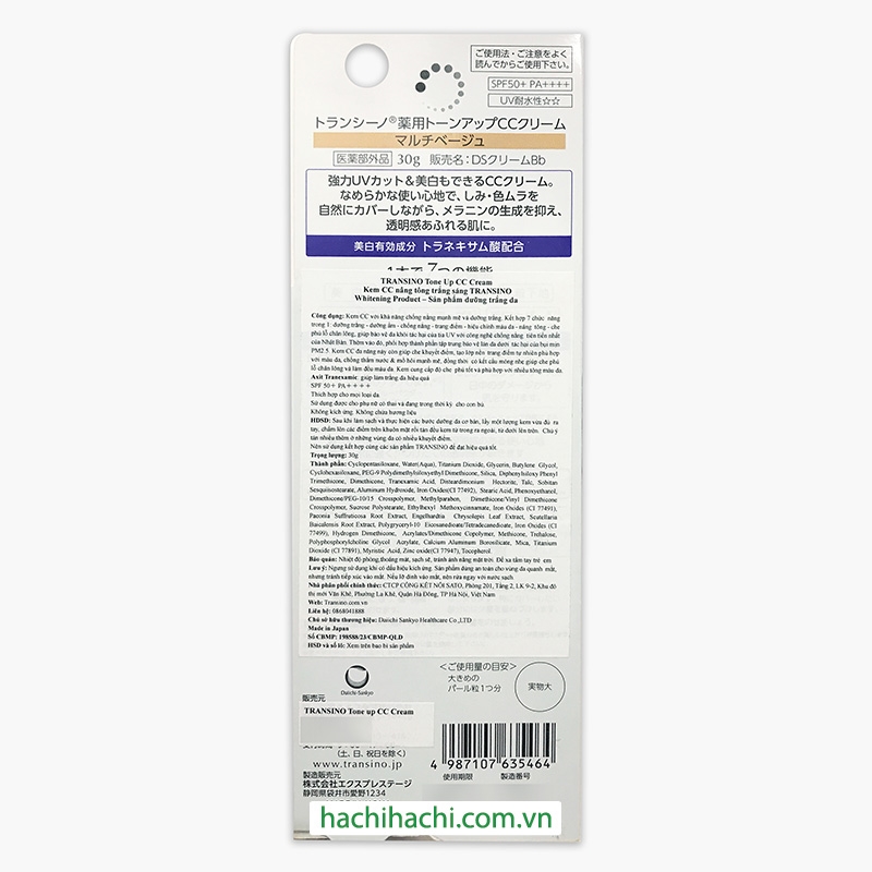 Kem CC nâng tông trắng sáng Transino Tone Up CC Cream 30g thương hiệu TRANSINO