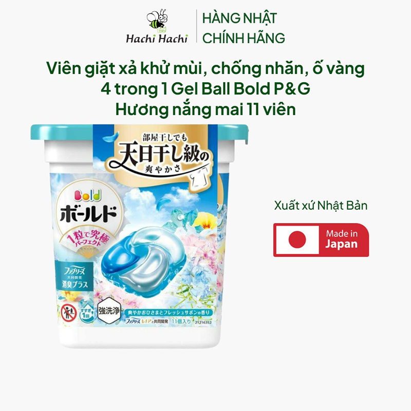 Viên giặt xả khử mùi, chống nhăn, ố vàng 4 trong 1 Gel Ball Bold P&G Hương nắng mai 11 viên thương hiệu P&G
