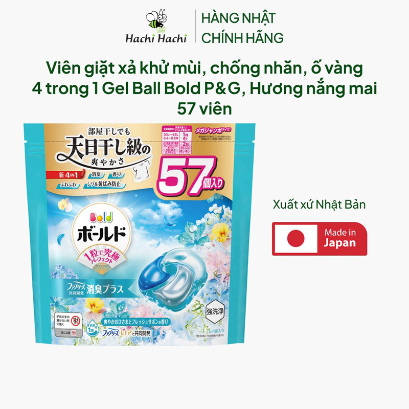 Viên giặt xả khử mùi, chống nhăn, ố vàng 4 trong 1 Gel Ball Bold P&G hương nắng mai 57 viên thương hiệu P&G