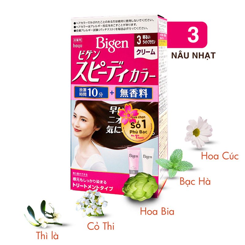 Kem nhuộm tóc phủ bạc Nhật Bản Bigen Speedy Color Cream 3 Nâu nhạt thương hiệu HOYU