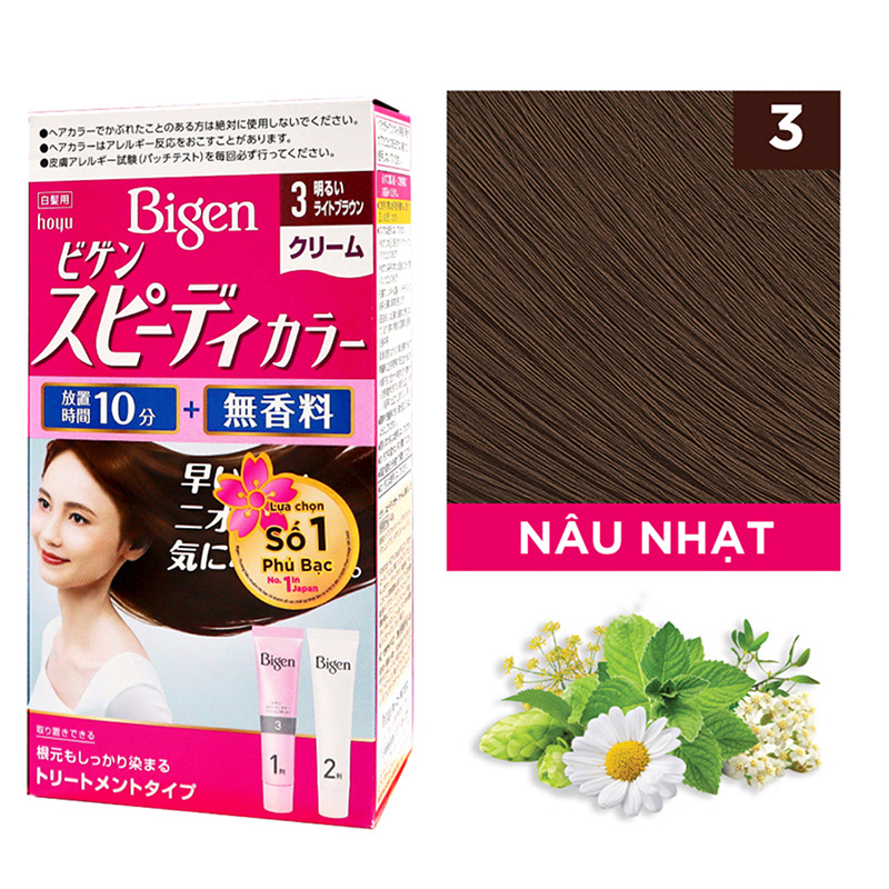 Kem nhuộm tóc phủ bạc Nhật Bản Bigen Speedy Color Cream 3 Nâu nhạt thương hiệu HOYU