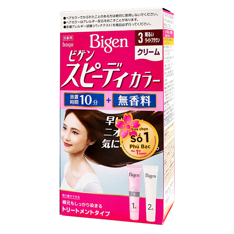 Kem nhuộm tóc phủ bạc Nhật Bản Bigen Speedy Color Cream 3 Nâu nhạt