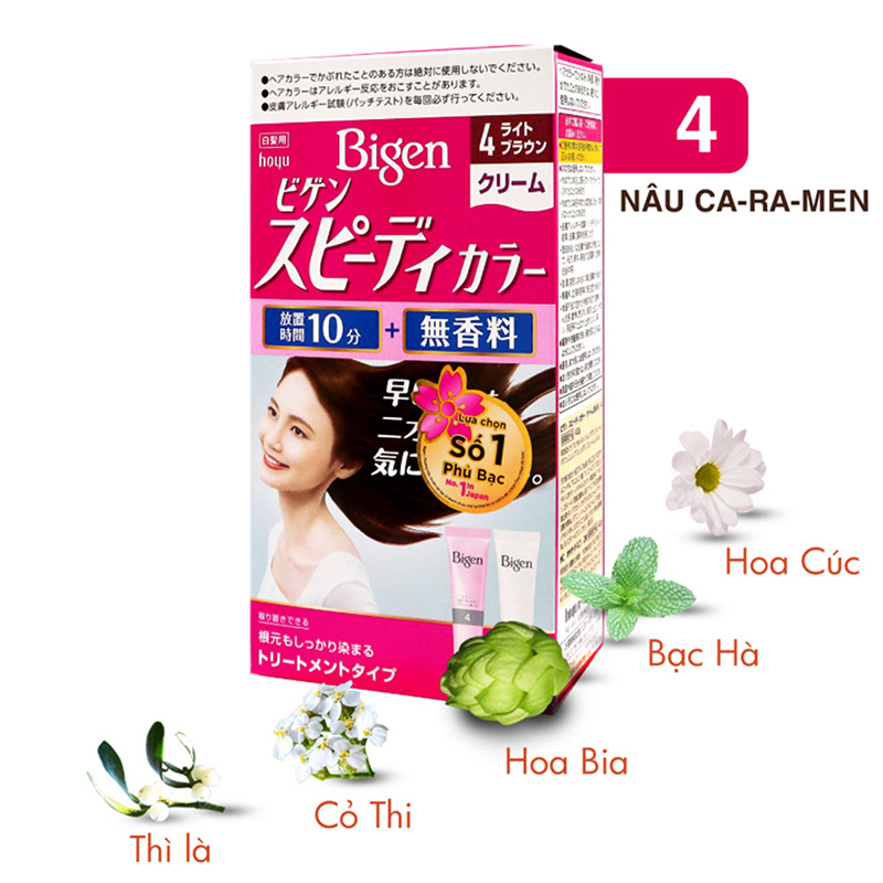 Kem nhuộm tóc phủ bạc Nhật Bản Bigen Speedy Color Cream 4 Nâu vừa thương hiệu HOYU