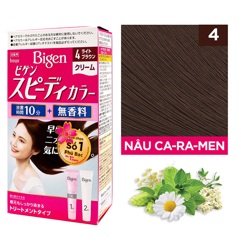 Kem nhuộm tóc phủ bạc Nhật Bản Bigen Speedy Color Cream 4 Nâu vừa thương hiệu HOYU