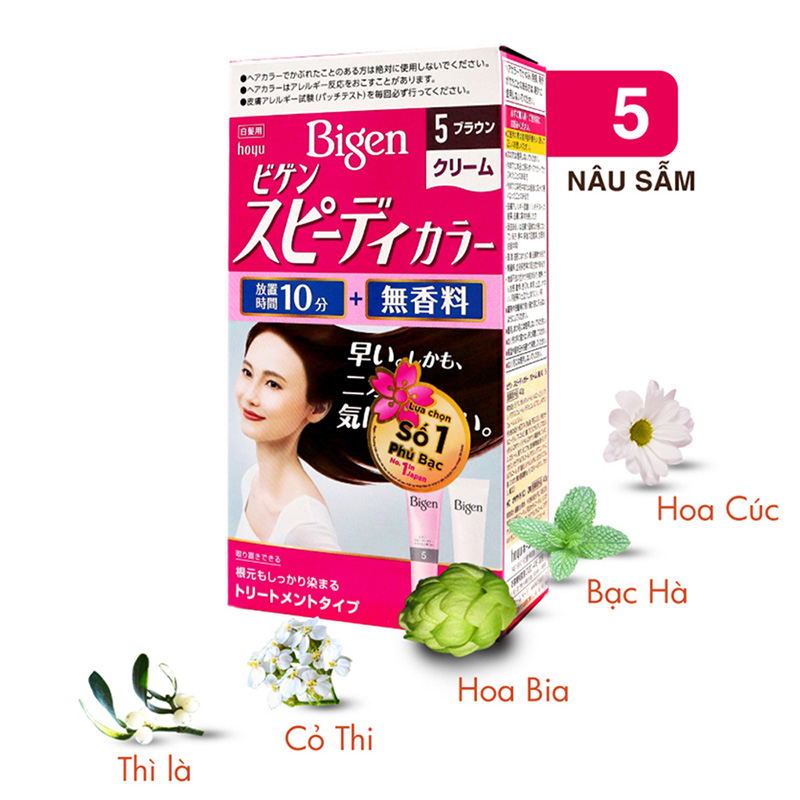Kem nhuộm tóc phủ bạc Nhật Bản Bigen Speedy Color Cream 5  Nâu sẫm thương hiệu HOYU