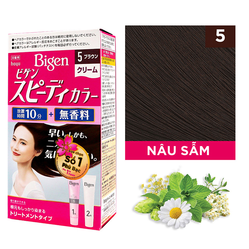 Kem nhuộm tóc phủ bạc Nhật Bản Bigen Speedy Color Cream 5  Nâu sẫm thương hiệu HOYU