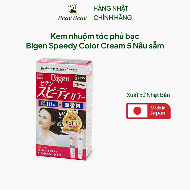 Kem nhuộm tóc phủ bạc Nhật Bản Bigen Speedy Color Cream 5  Nâu sẫm thương hiệu HOYU