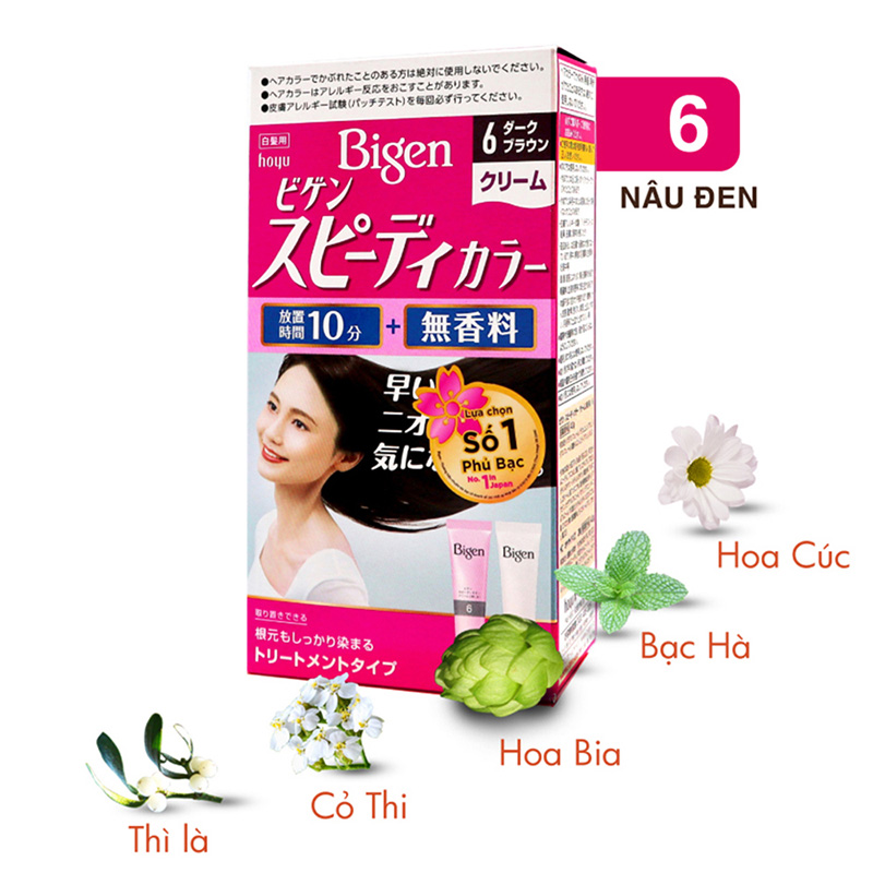 Kem nhuộm tóc phủ bạc Nhật Bản Bigen Speedy Color Cream 6 Nâu đen thương hiệu HOYU
