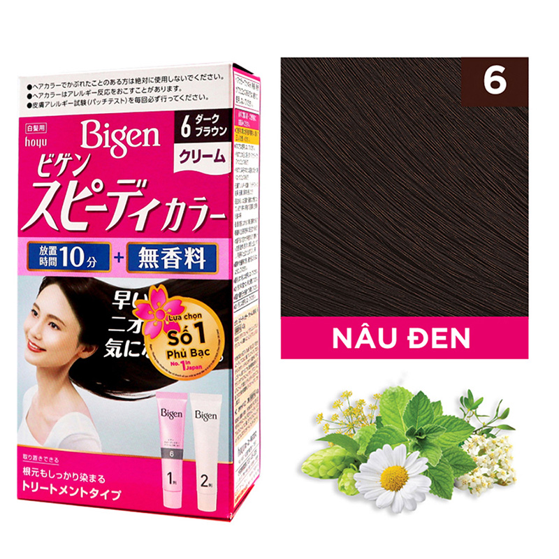 Kem nhuộm tóc phủ bạc Nhật Bản Bigen Speedy Color Cream 6 Nâu đen thương hiệu HOYU